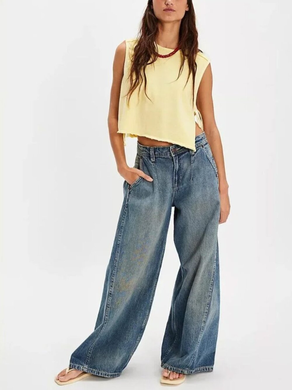 ☀️ Free People We The Free Block Party Pleated Boyfriend Jeans 30 NWT